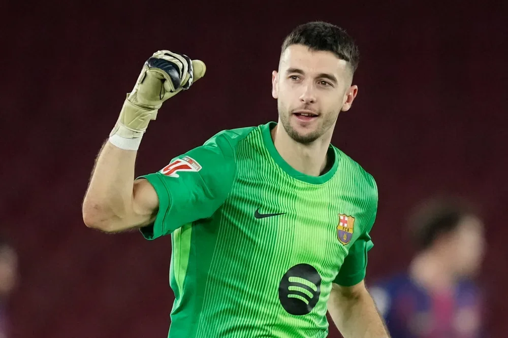 Joan García, en un partido con el Barça